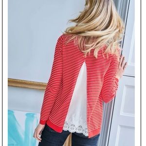 Boden Serena Red White Striped Split Back Preppy Sweater - Size Small